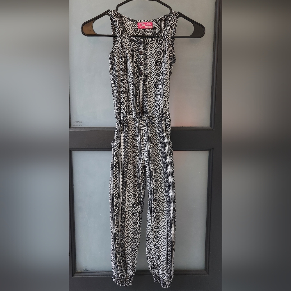Girls Black and White Tribal Print Pant Jumpsuit